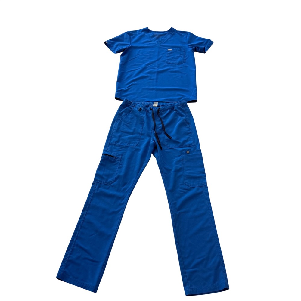 Figs Technical Collection Royal Blue Scrub Set V-Neck Top Cargo Pants Small mens
